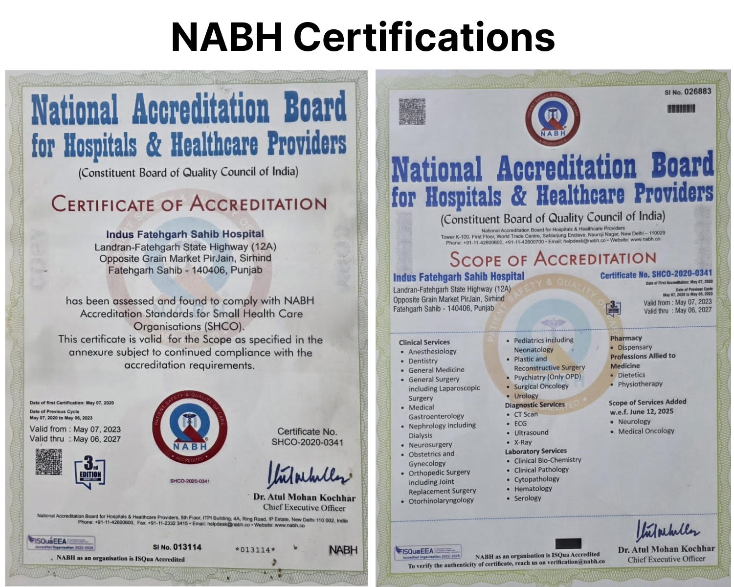 Indus hospital fatehgarh sahib NABH cert